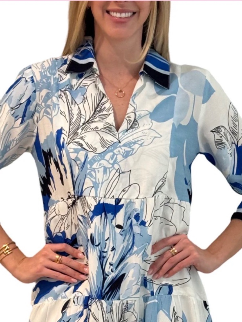 LIZA BYRD Easy Blue an White Floral Dress, NWT - Picture 2 of 3